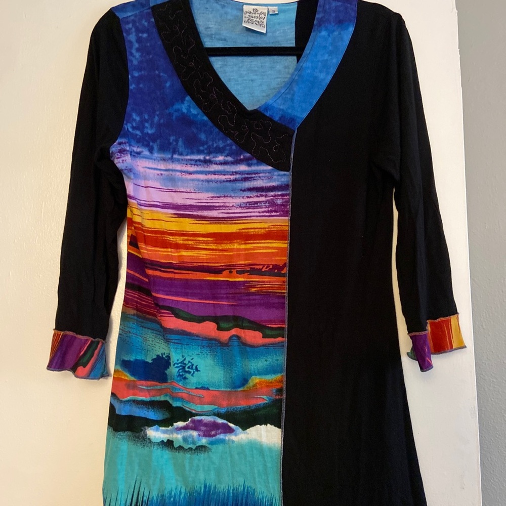 Parsley & Sage Tunic Top Art Boho Multicolor Stripe